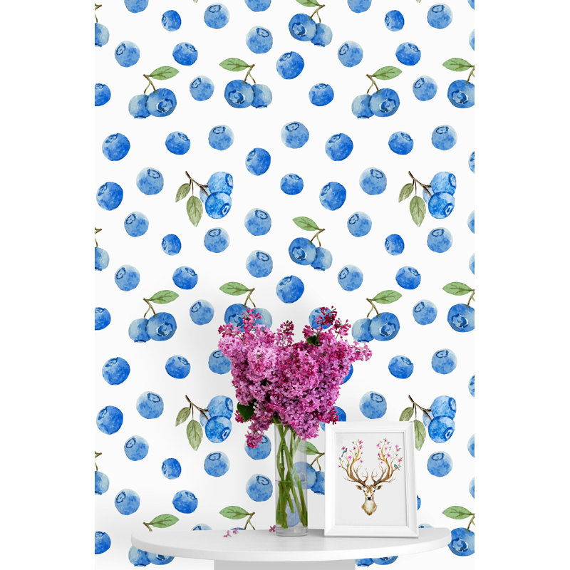 Panneau de papier peint adhésif Lucious Blueberries, L 100 po x l 25 po