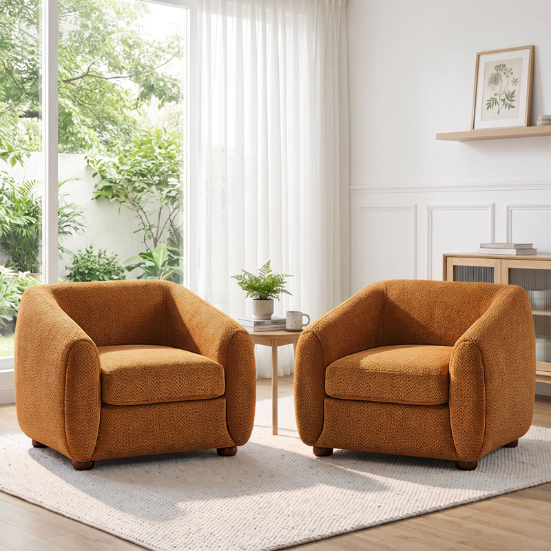 Fauteuil demi-tonneau en polyester 36,6 po Mykel, Polyester curry