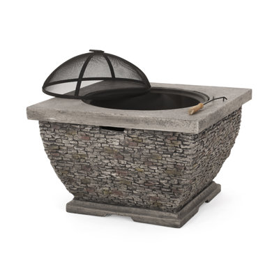 32"  Mgo Light-Weight Concrete Wood Burning Square Fire Pit, Grey