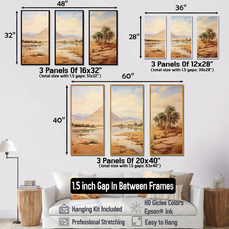 Ancienne pyramide égyptienne, art mural, Cadre flottant brun, H 32 po x l 48 po x P 1 po