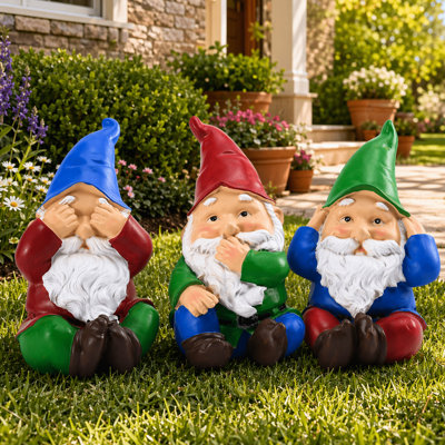 3 pièces de statues de gnome de jardin silencieuses, voir entendre parler pas de mal