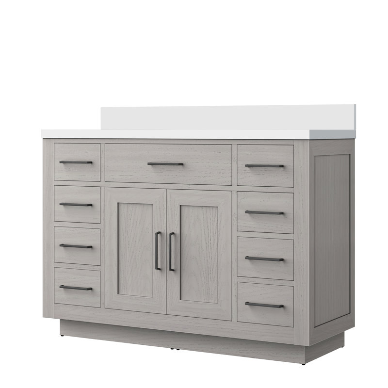 Meuble-lavabo double Shelter, Chêne blanc, 48", Quartz blanc