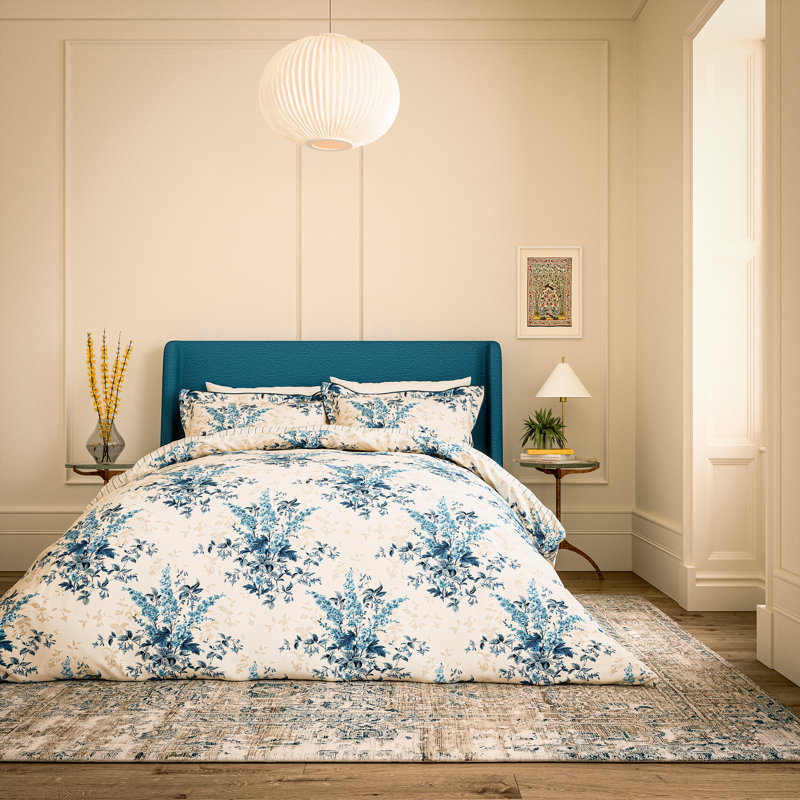 Larkspur Meadow Cotton Floral Duvet Cover Set with Pillowcases Included, Double Duvet Cover + 2 Pillowcases