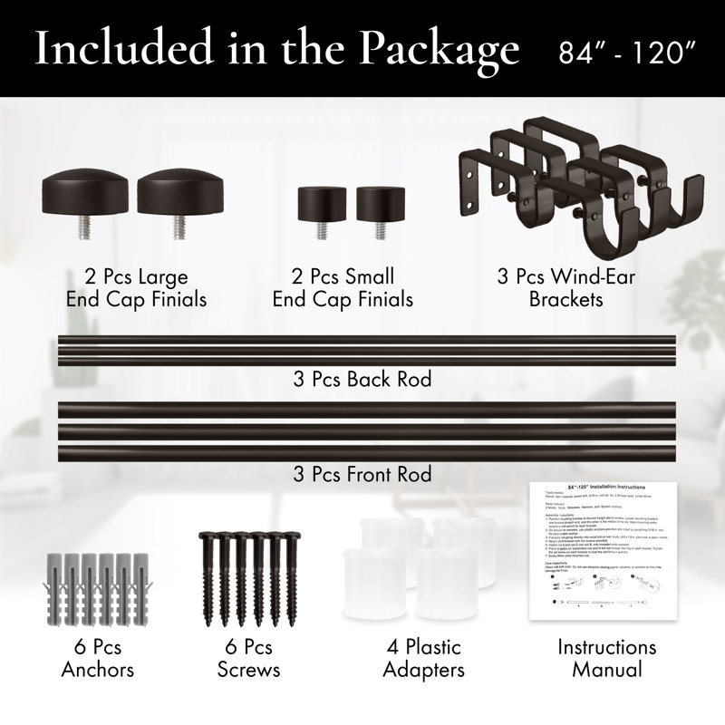 Gwinnett Adjustable Double Curtain Rod, 84" - 120", Oil Rubbed Bronze