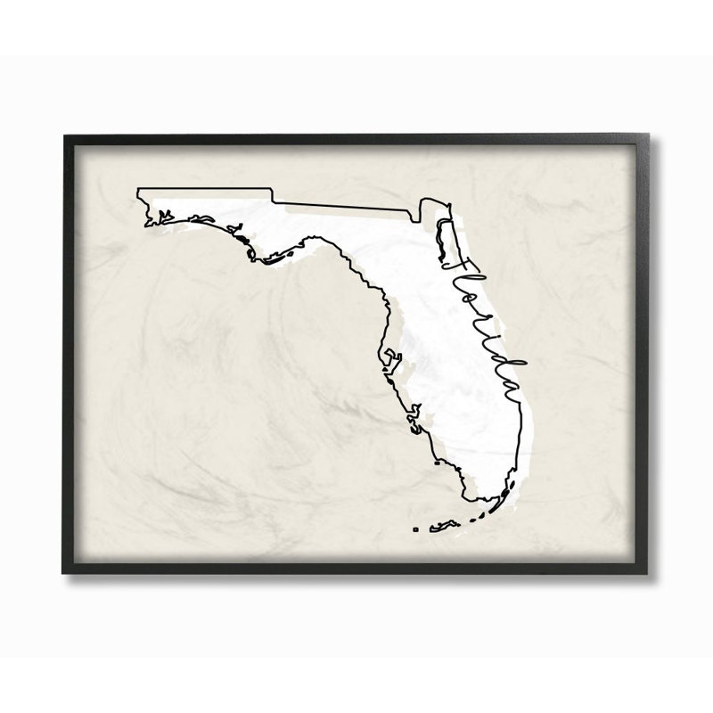 «Florida Home State Map Neutral Design», impression sur toile, H 16 po x l 20 po x P 1,5 po, Giclée encadrée noir minuit