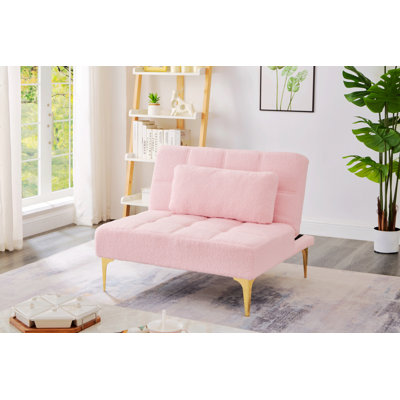 Convertible Single Sofa Bed Futon With Gold Metal Legs Teddy Fabric by Mercer41