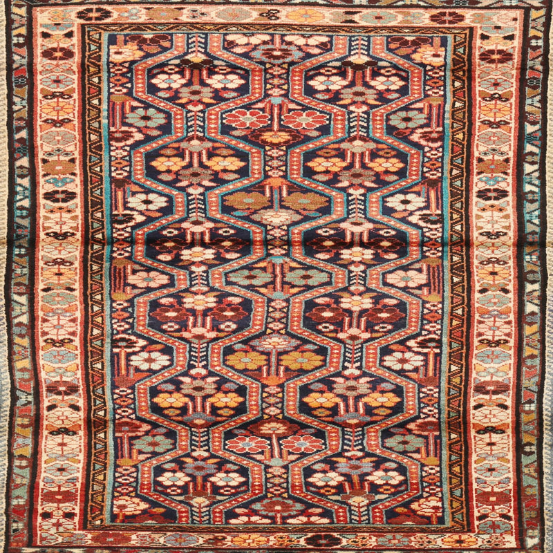 Tapis géométrique rouge / beige, Rond 6 pi