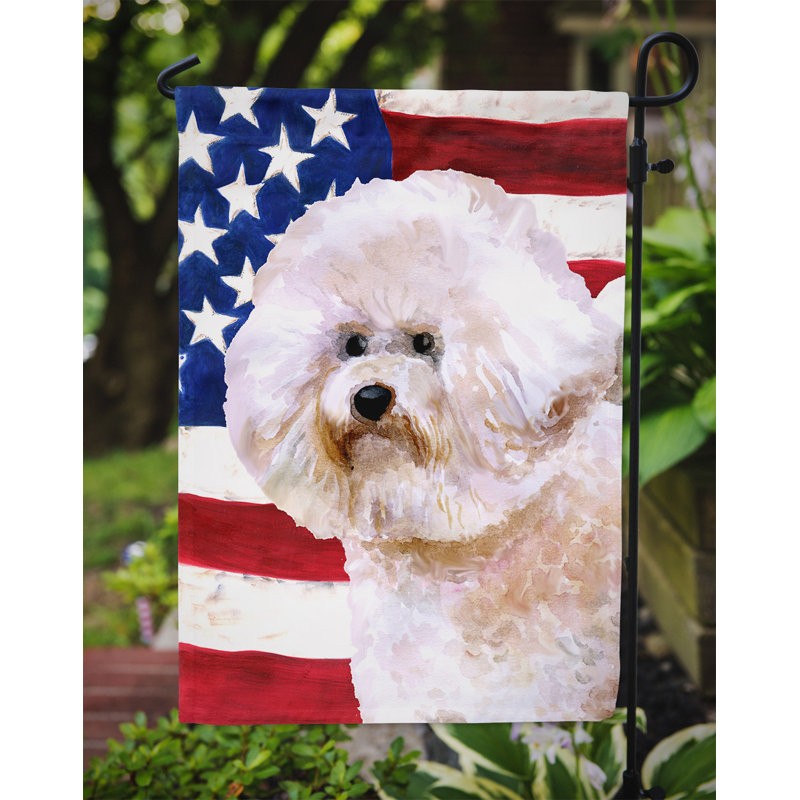 2 côtés en polyester de 2 côtés american drapeau de jardin, Beige bichon frisé