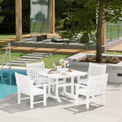 Laguna Poly 5-Piece Square Table Garden Arm Chair Dining Set
