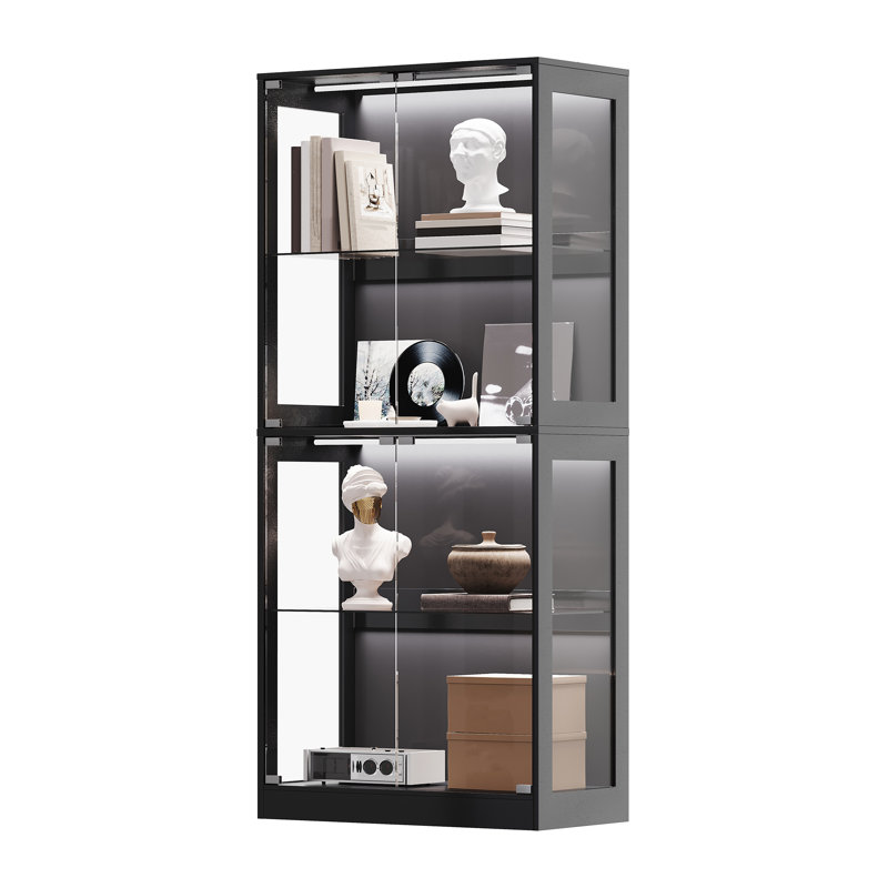 Glass Display Cabinet With Led Lighting, Black