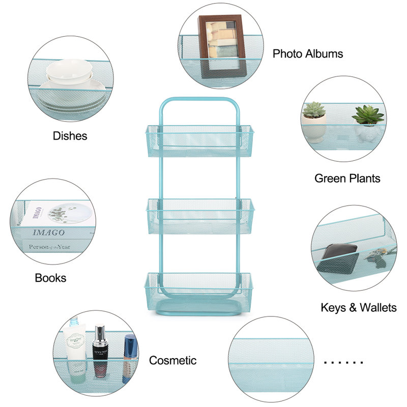 Arnish Metal Wall Organizer with Wall Baskets, Blue