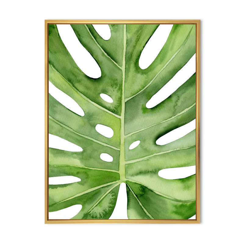 «Monstera Leaf Tropical Palm», reproduction botanique sur toile flottante, H 40 po x l 30 po x 1,5 po, Encadrement doré
