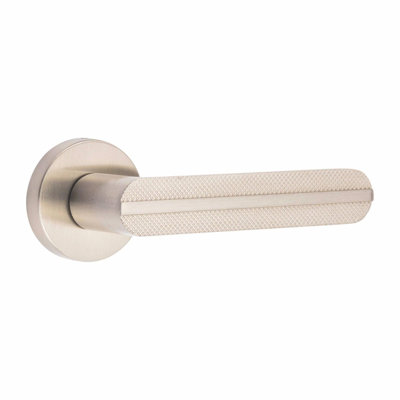  Modern Lima Knurled Euro Lock Door Handles in Satin Nickel Finish with 70mm Key and Barrell