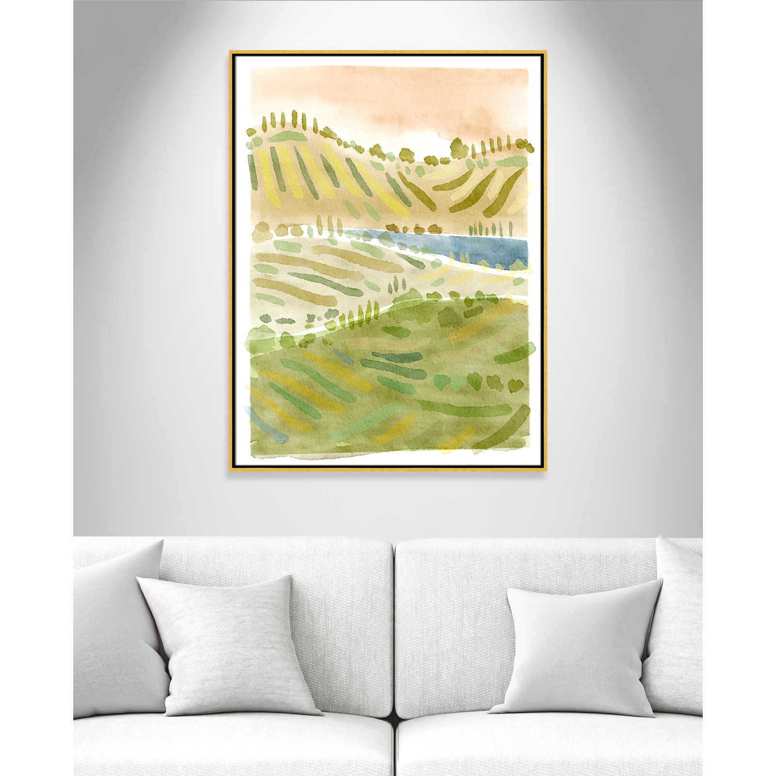Tuscan Countryside Print, No Mat, 41.5" H x 31.5" W x 2" D, Gold Floater Framed Canvas