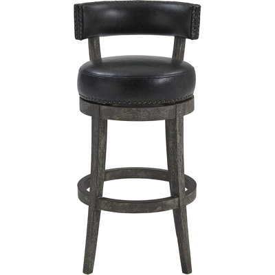  Corbin Counter Wood Swivel Height Barstool in American Gray Finish with Onyx Faux Leather