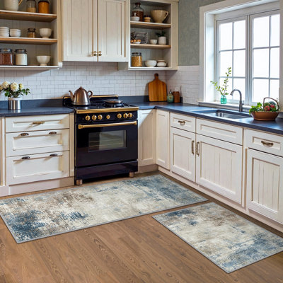 Non-Slip Kitchen Rug Set, Washable Waterproof Abstract Floor Mat