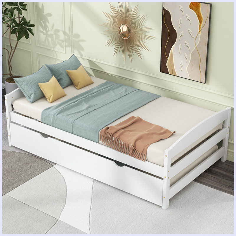 Lit plateforme moderne avec lit gigogne simple, Blanc