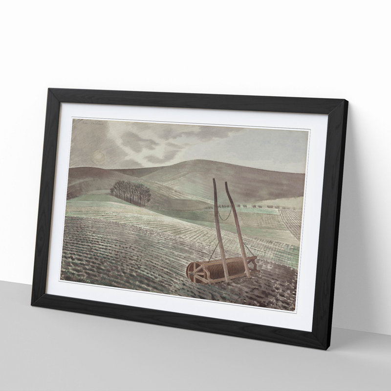 Downs in Winter by Eric Ravilious - Picture Frame Painting, Black Framed, 27cm H x 36cm W x 2cm D