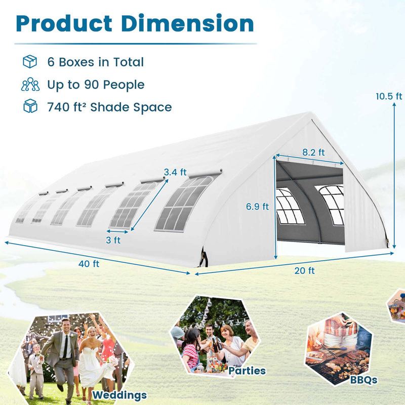 Costway 20'x40' Peach Shaped Party Tent Heavy-duty Wedding Canopy With Zipper Doors