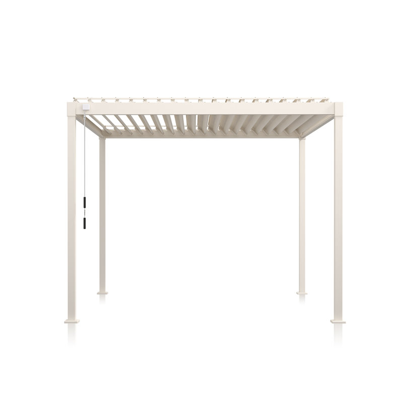 80S Steel Frame Pergola with Adjustable Louvered Roof, 10 ft W x 10 ft D, Latte