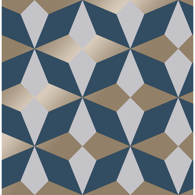 Nova Geo 10.05m x 53cm Metallic Finish Wallpaper Roll, Navy