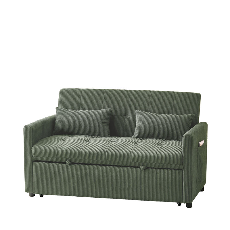 Causeuse convertible en velours côtelé de 53 po de largeur avec ports USB, Vert