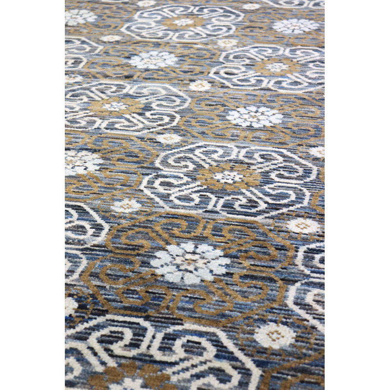 Khotan Wool Geometric Area Rug in Brown/Charcoal/White, Rectangle 5' x 7'