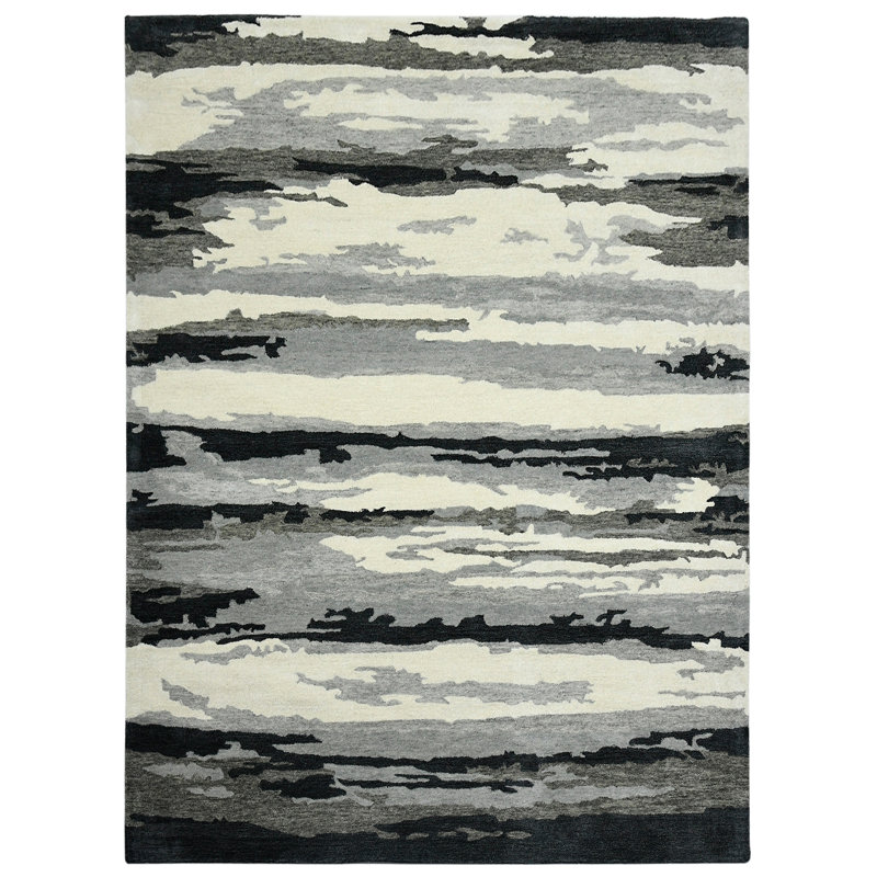 Husman Transitional Abstract Handwoven Wool Blend Area Rug, Rectangle 2' x 3'