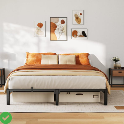 800 Lbs Bed Frame Twin Size/Queen Size 10 Inch Sturdy Metal Platform w/ Durable Iron Slat Support and Legs, Easy Assembly