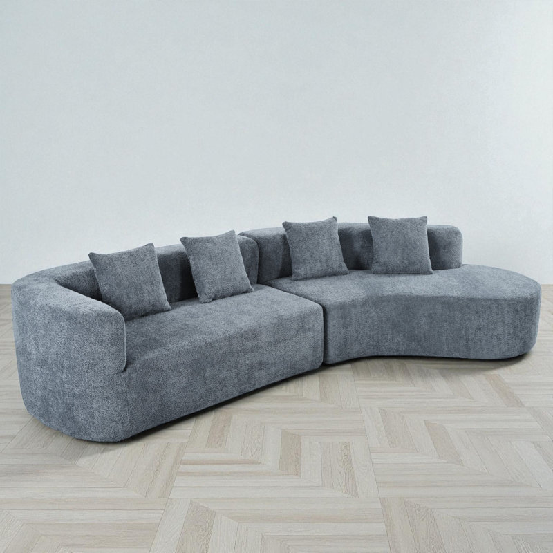 2 - Piece Modular Chenille Upholstered Boneless Sectional, Dark Blue Chenille