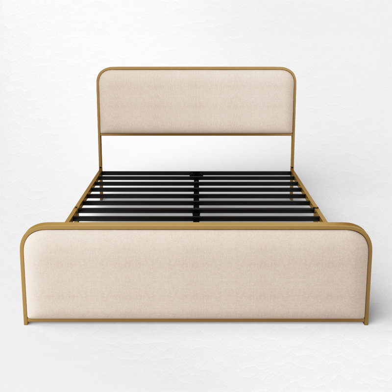 Upholstered Platform Bed, Queen, Beige/Gold