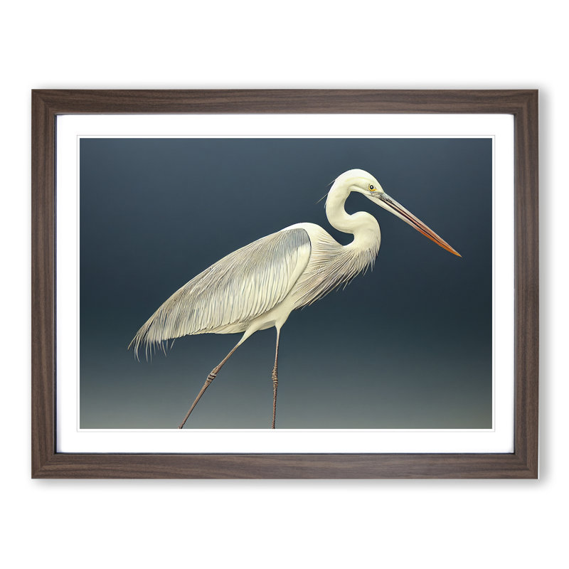 Astounding Heron Bird - Single Picture Frame Print, 46cm H x 64cm W x 2cm D, Walnut Framed