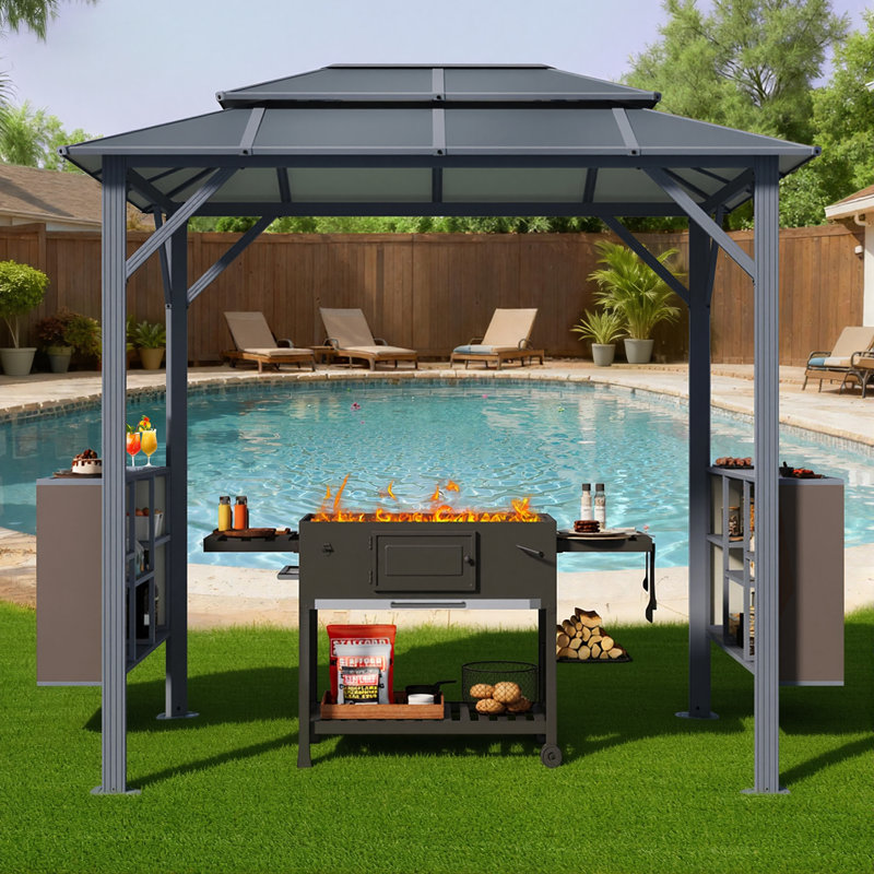 8 Ft. W X 6 Ft. D Professional Grill Gazebo with Aluminum-Plastic Panels & Integrated Storage – All-Weather Outdoor Kitchen Solution