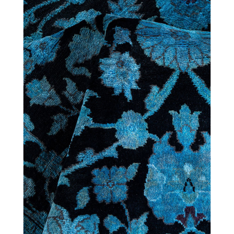 Tapis bleu noué à la main de conception unique Holsworth - bleu