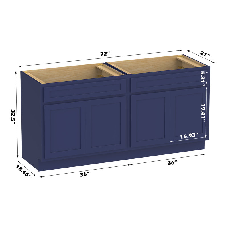 72" Double Bathroom Vanity Base Only, Blue