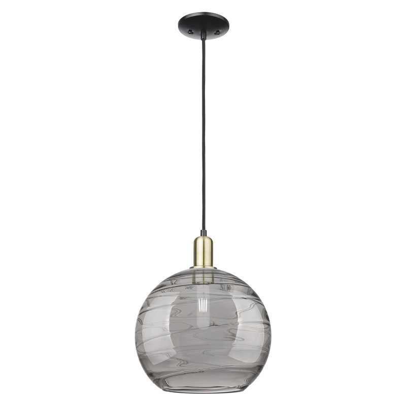 Arcadia - Athens Deco Swirl - Mini-luminaire suspendu à cordon 1 lumière, Laiton antique noir, H 10,38 po x l 12 po x P 12 po
