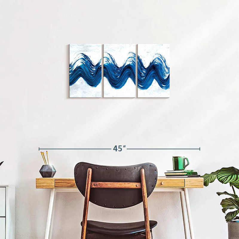 Dynamic Abstract Wave Abstract Multi Piece Canvas Print On Canvas 3 Pieces by Daniel P Set, 15" H x 32" W