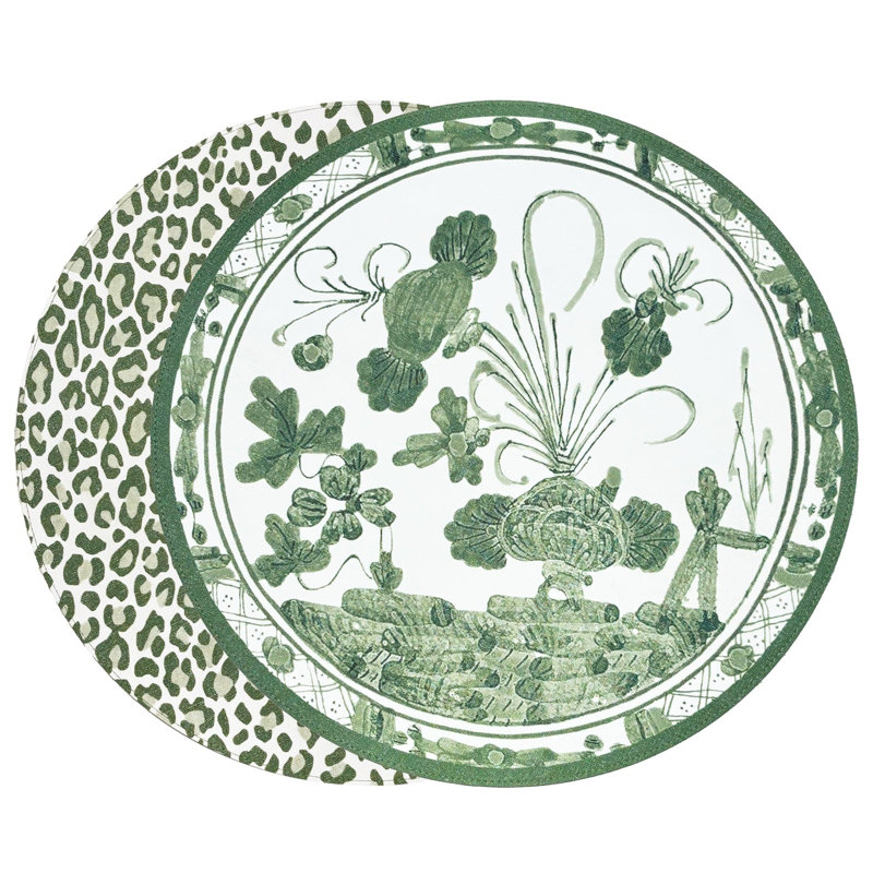 Vida Leather-like; Linen Round Placemats, Green
