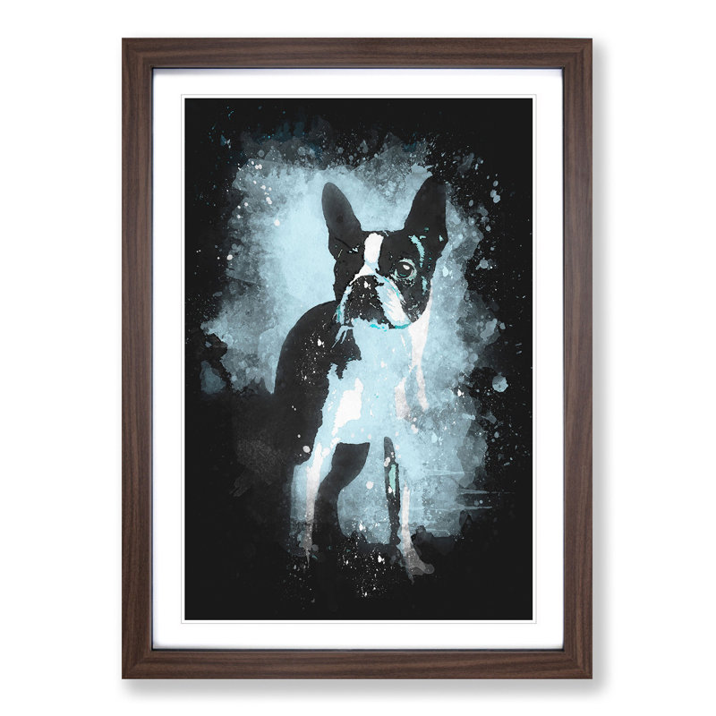 Boston Terrier Dog - Single Picture Frame Painting on MDF, Walnut Framed, 63cm H x 45cm W x 2cm D