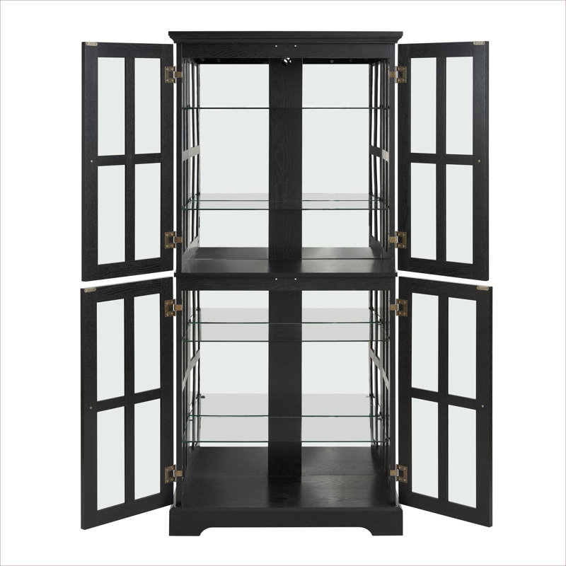 Vitrine de 68,7 pouces de hauteur à quatre portes en vitrine en panneau de fibres à densité moyenne et verre noir avec tablettes réglables