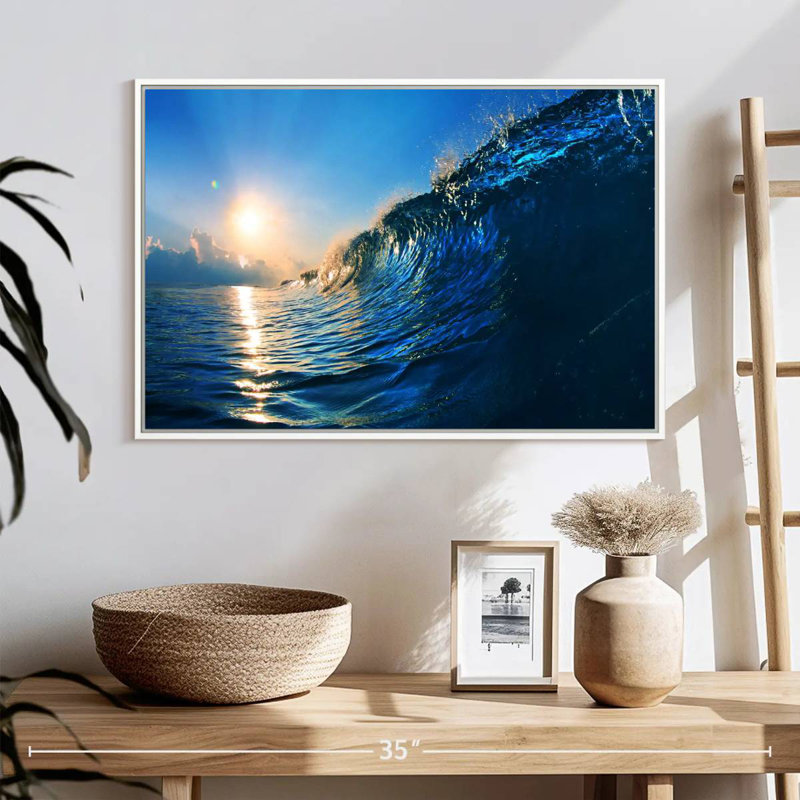 Blue Ocean Wave, Cadre flottant blanc, 25 po x 17 po