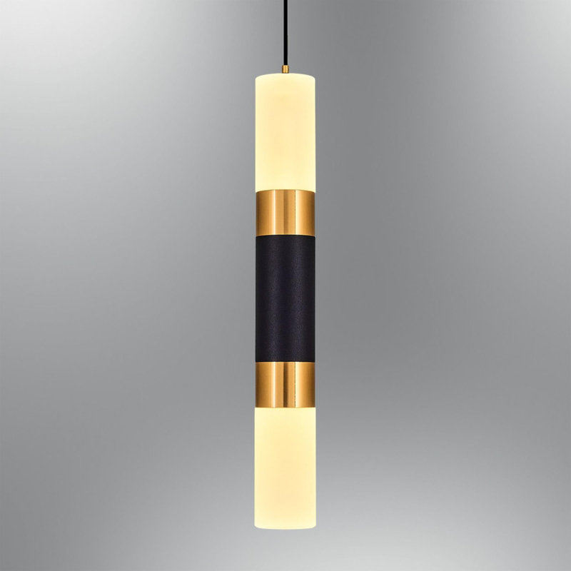 Cassen Elegant Metal Chandelier with Opal Glass Cap, 4.0 in Diameter x 47.2 in Height | 1 x 5W LED, 3000K, 500 Lm | Stylish Amber, Black & Yellow, Assembled | Perfect for Living Room, Dining Room & Entryways