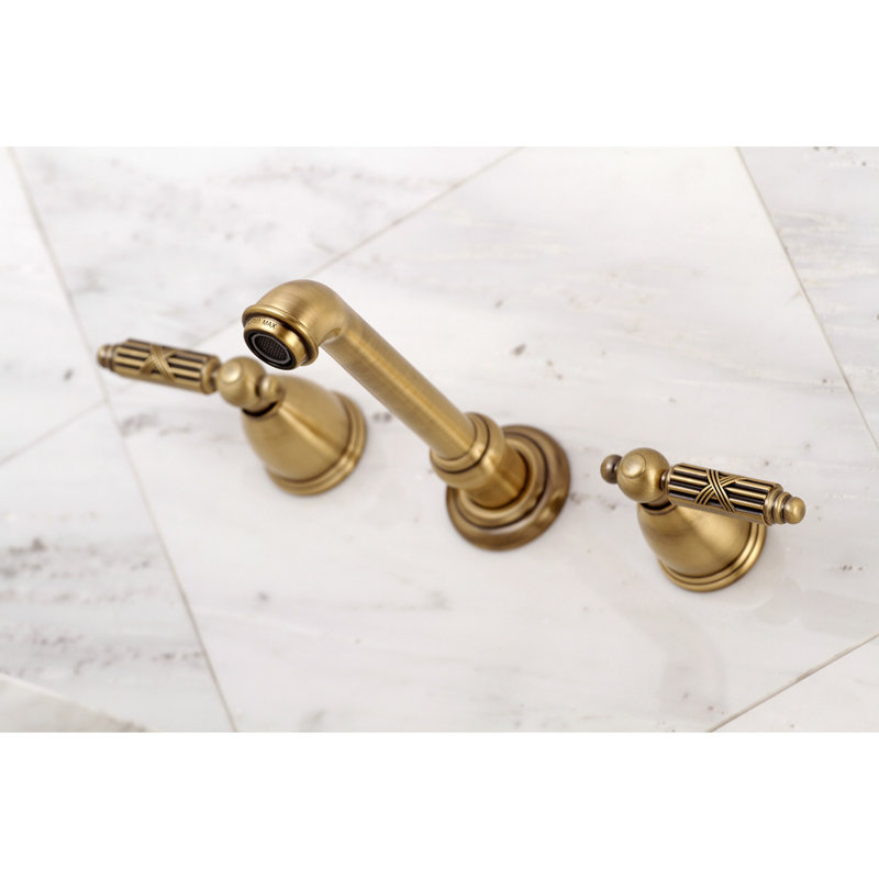 Kingston Brass Georgian Two-Handle 3-Hole Wall Mount Bathroom Faucet, Vintage Brass
