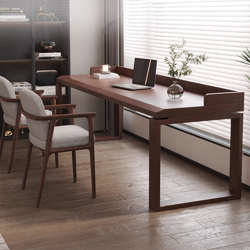 Bureau d'écriture rectangulaire en bois massif noyer, Noyer, H 29,53 po x l 86,61 po x P 27,56 po 