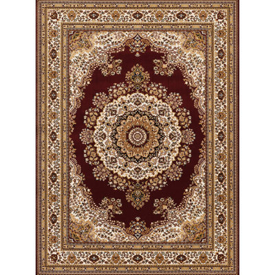 2 Ft. 7 In. X 9 10 Red Medallion Area Rug Runner, Machine-made In Ornate Traditional Luxury Design, 100% Polypropylene Pile, Stain For High Traffic Zones Machine-woven Runner With , Classic Style,