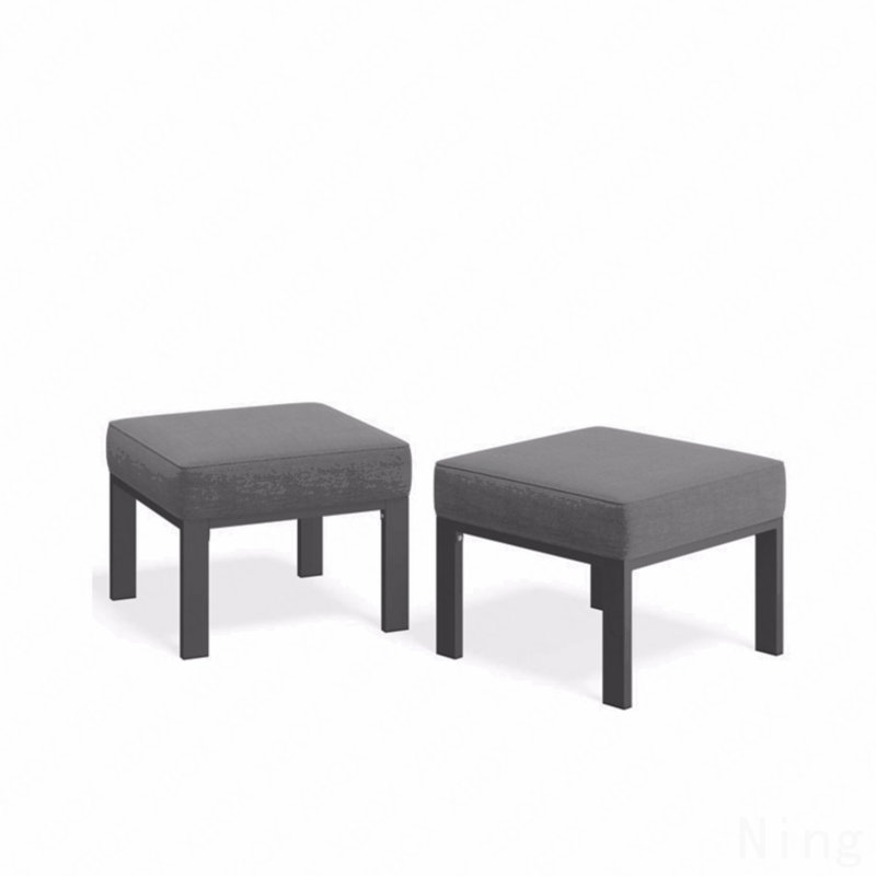 Set Of 2,  22” All-Weather Metal Patio Ottomans Thick Gray Cushions & Gray Frame, Gray, Gray