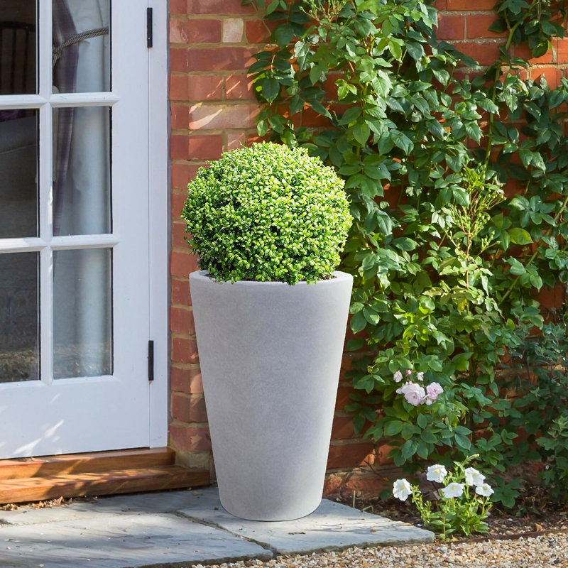 Concrete Effect Tall Planter, Frostproof Outdoor Plant Pot, Tall Garden Planter with Drainage Holes, Tall Round Plant Pot