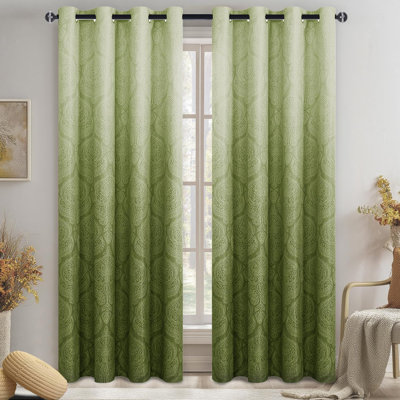 2 Panels Ombre Blackout Curtains for Bedroom - Damask Patterned Thermal Insulated Grommet Curtains, Gradient Window Curtain Panels for Living Room Decoration