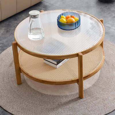 Table basse imitation rotin en bois massif, table de salon, table d'appoint, convient au salon, à la salle à manger et à la chambre à coucher