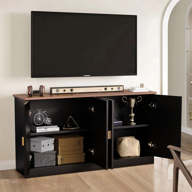 Carville 59" Buffet Sideboard with Adjustable Shelves, Mid-Century Coffee Bar Table For Living Room, Dinning Room, Black